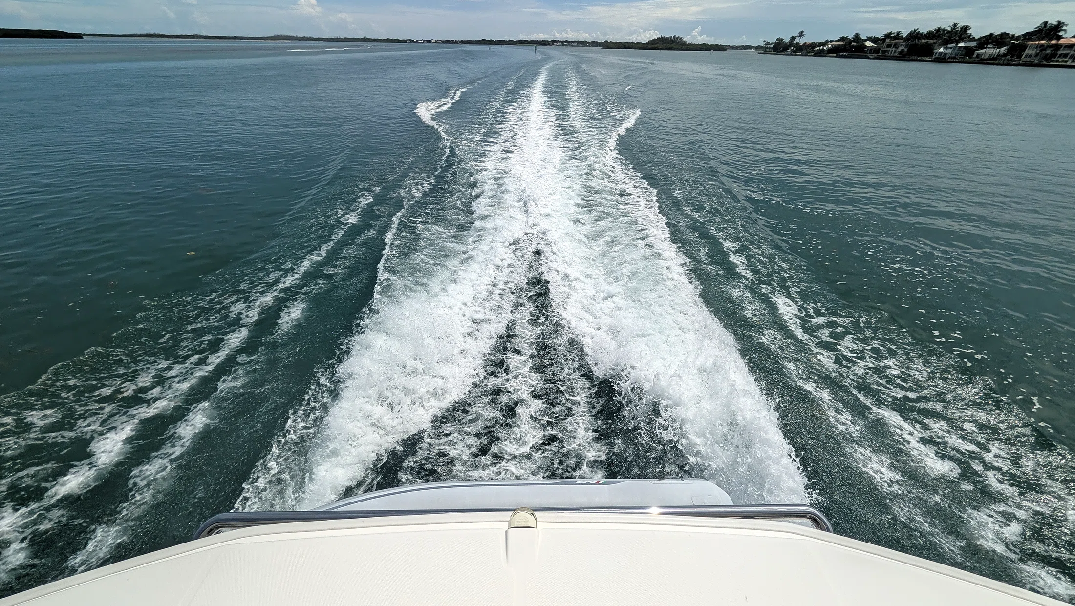 Wake trailing behind Freebird while cruising