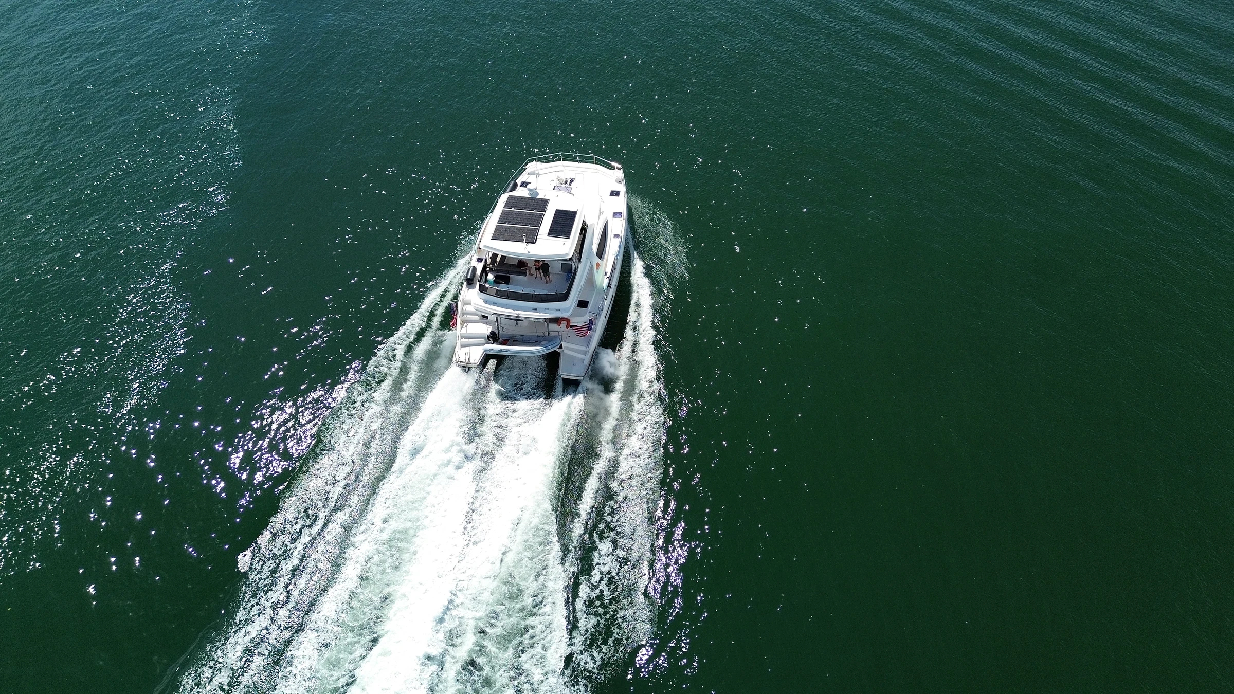 Overhead aerial view of Freebird and its wake